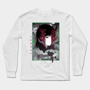 Samurai Demon Mask Girl Vaporwave Cyberpunk Long Sleeve T-Shirt